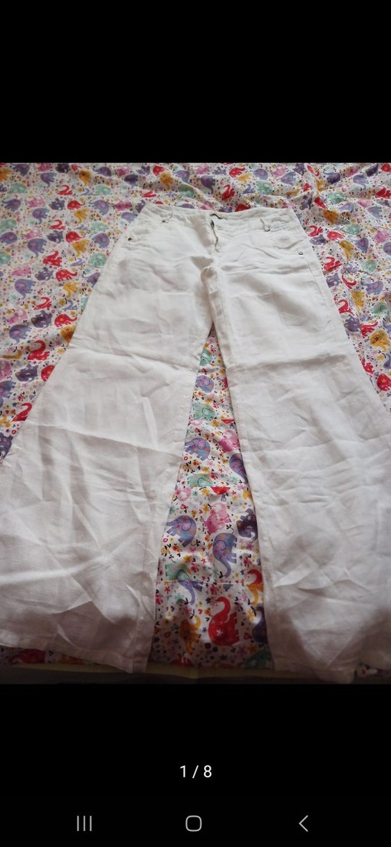 Kadın Beyaz Keten Bol Kesim Pantolon - Görsel 3