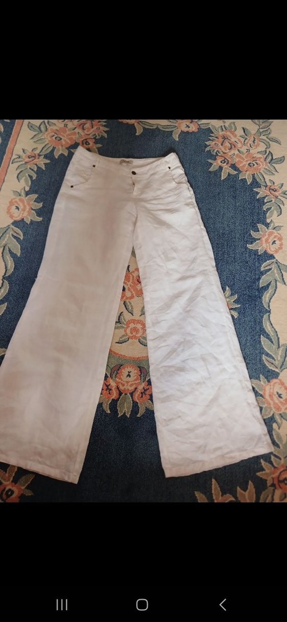 Kadın Beyaz Keten Bol Kesim Pantolon - Görsel 5