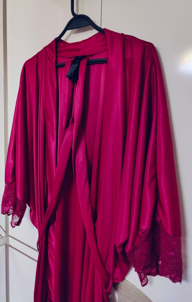 Bordo Uzun Kadın Sabahlık - Görsel 5