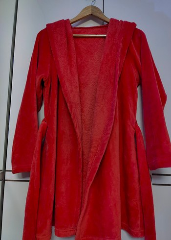 Uzun Kollu Kırmızı Midi Kadın Bornoz - Görsel 3