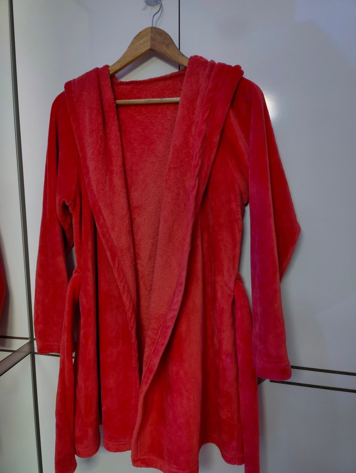 Uzun Kollu Kırmızı Midi Kadın Bornoz - Görsel 5