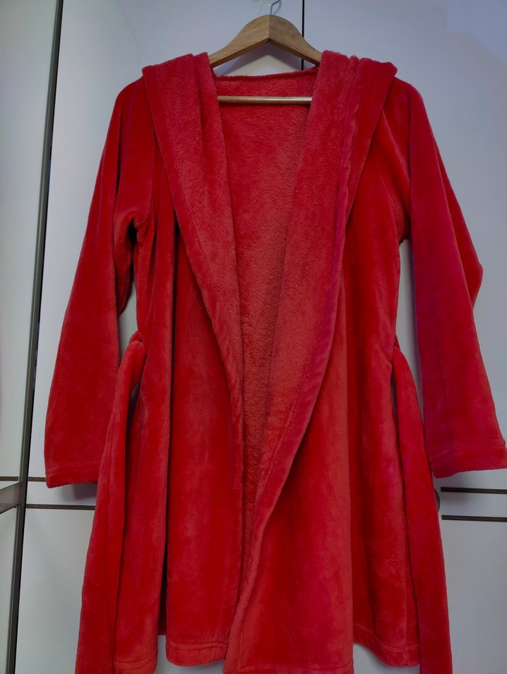 Uzun Kollu Kırmızı Midi Kadın Bornoz - Görsel 3