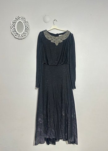 Siyah simli Vintage Uzun Abiye Elbise - Görsel 2
