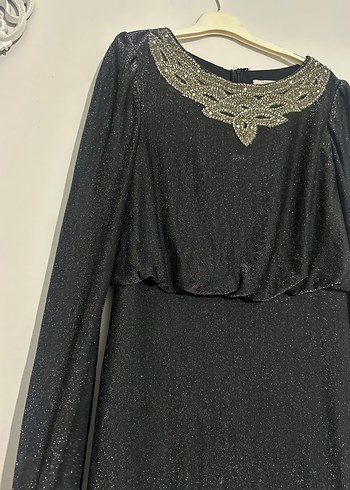 Siyah simli Vintage Uzun Abiye Elbise - Görsel 5