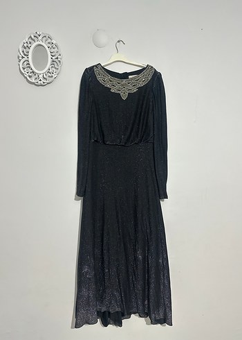 Siyah simli Vintage Uzun Abiye Elbise - Görsel 3