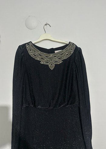 Siyah simli Vintage Uzun Abiye Elbise - Görsel 4