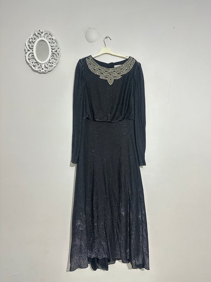 Siyah simli  Vintage Uzun Abiye Elbise - Görsel 2