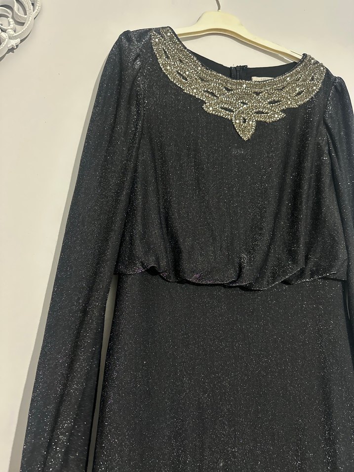 Siyah simli  Vintage Uzun Abiye Elbise - Görsel 5