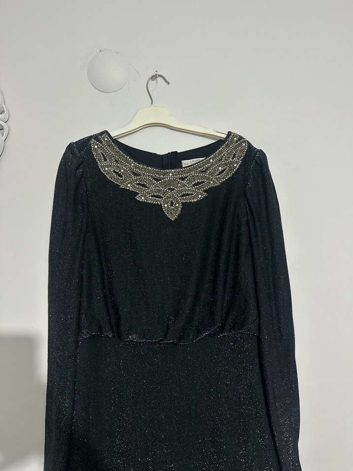 Siyah simli  Vintage Uzun Abiye Elbise - Görsel 4