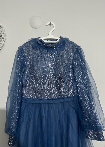 Mavi Payetli Uzun Kollu Abiye Elbise - Görsel 7