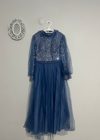 Mavi Payetli Uzun Kollu Abiye Elbise - Görsel 10