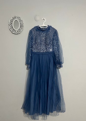 Mavi Payetli Uzun Kollu Abiye Elbise - Görsel 9