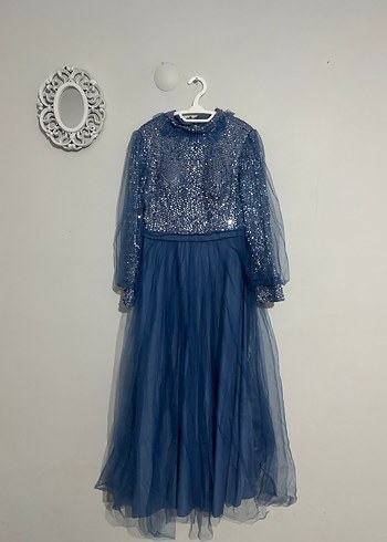 Mavi Payetli Uzun Kollu Abiye Elbise - Görsel 8