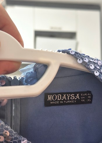 Mavi Payetli Uzun Kollu Abiye Elbise - Görsel 11