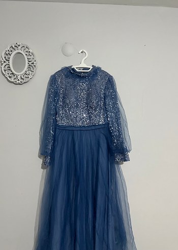 Mavi Payetli Uzun Kollu Abiye Elbise - Görsel 5