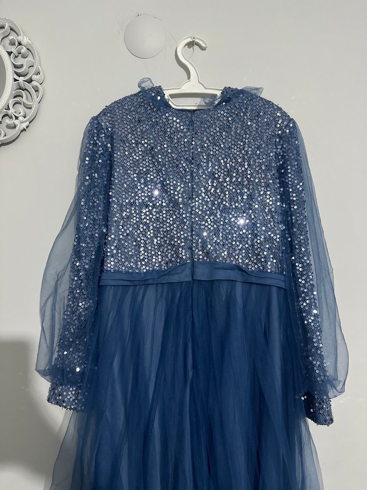 Mavi Payetli Uzun Kollu Abiye Elbise - Görsel 3