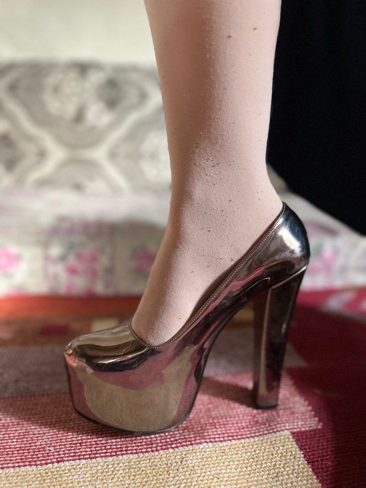 Parlak Metalik Platform Topuklu Kadın topuklu ayakkabı - Görsel 3