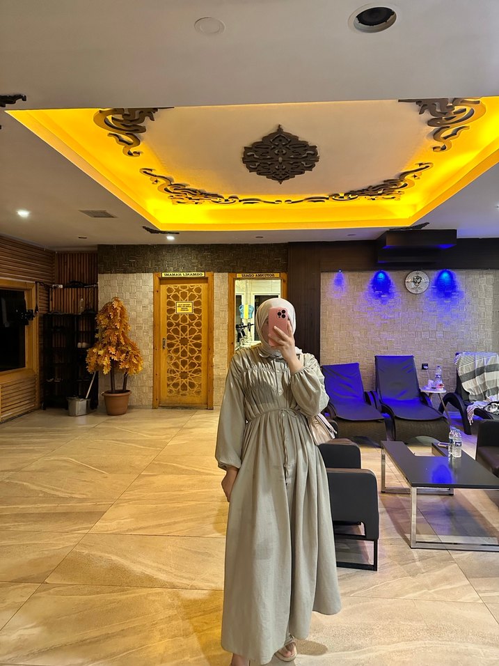 Haki Renkli Uzun Salaş Kadın Elbise - Görsel 3