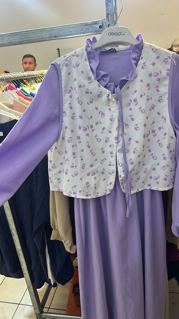 Uzun Lila Pamuk Elbise - Görsel 2