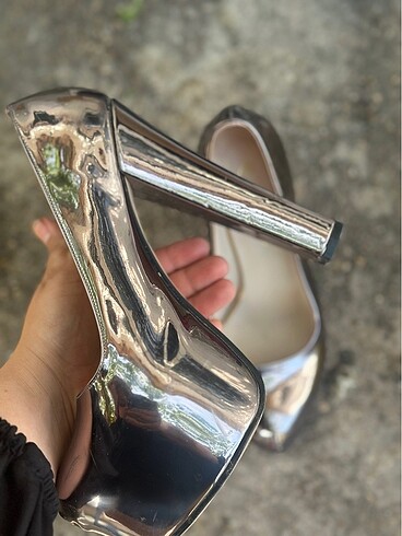 Gümüş renk çift platform topuklu ayakkabı - Görsel 6