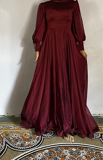 Tesettür bordo abiye - Görsel 6