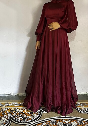 Tesettür bordo abiye - Görsel 5