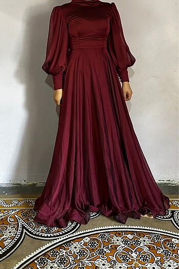 Tesettür bordo abiye - Görsel 7