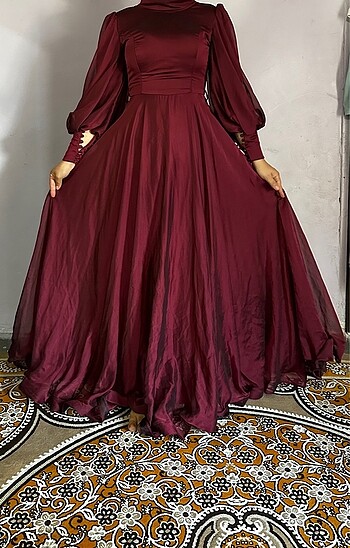 Tesettür bordo abiye - Görsel 8