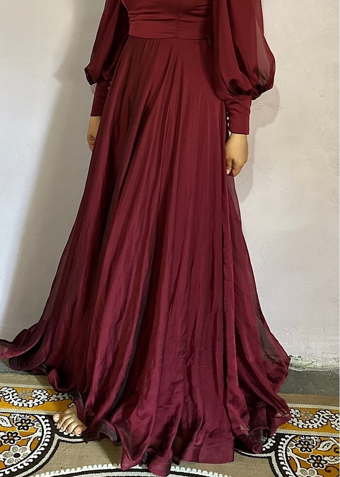 Tesettür bordo abiye - Görsel 4