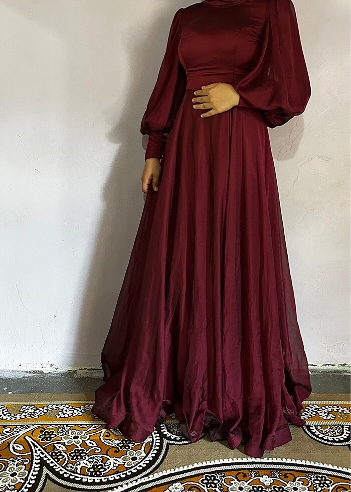 Tesettür bordo abiye - Görsel 5