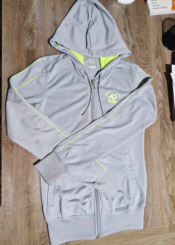 Kadın Gri Kapüşonlu Fermuarlı Sweatshirt