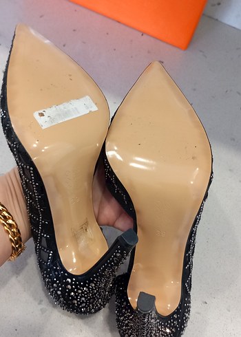 Siyah Parlak taşlı Topuklu Kadın Ayakkabı - Görsel 5