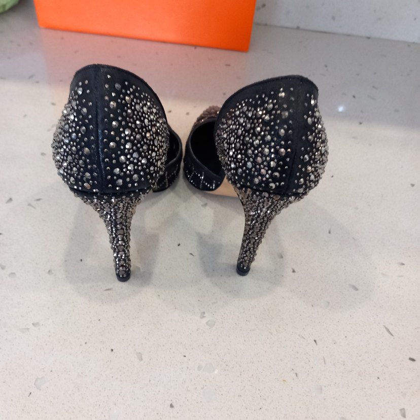 Siyah Parlak taşlı Topuklu Kadın Ayakkabı - Görsel 4