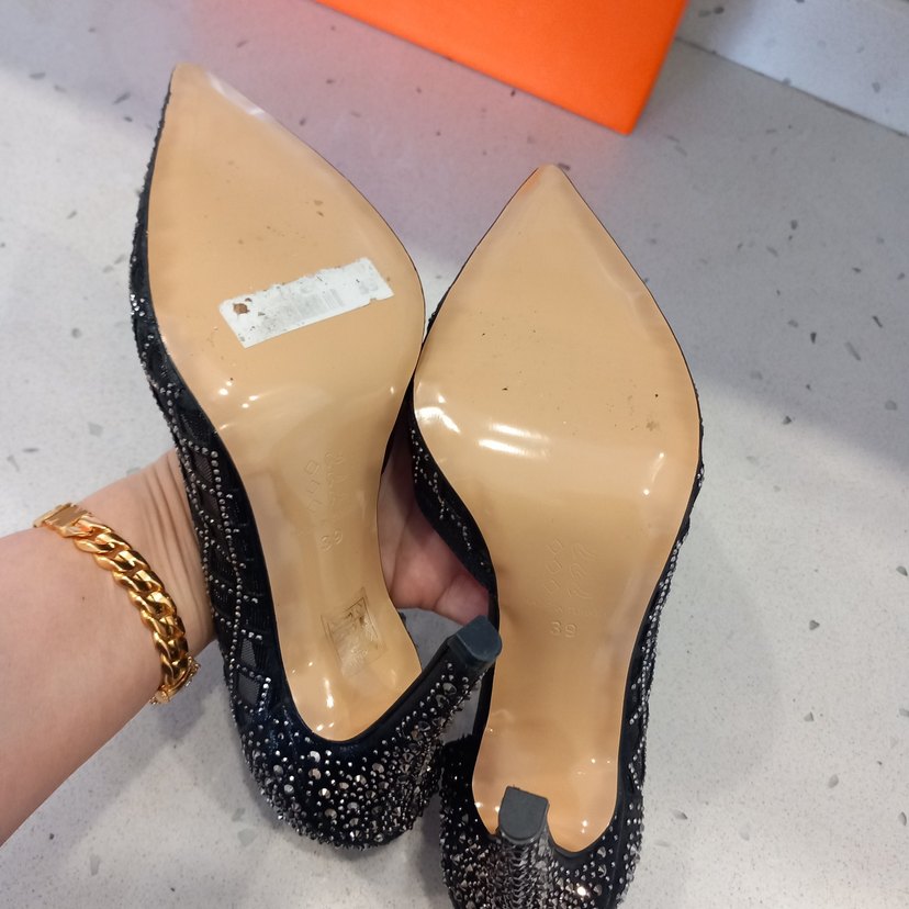 Siyah Parlak taşlı Topuklu Kadın Ayakkabı - Görsel 5