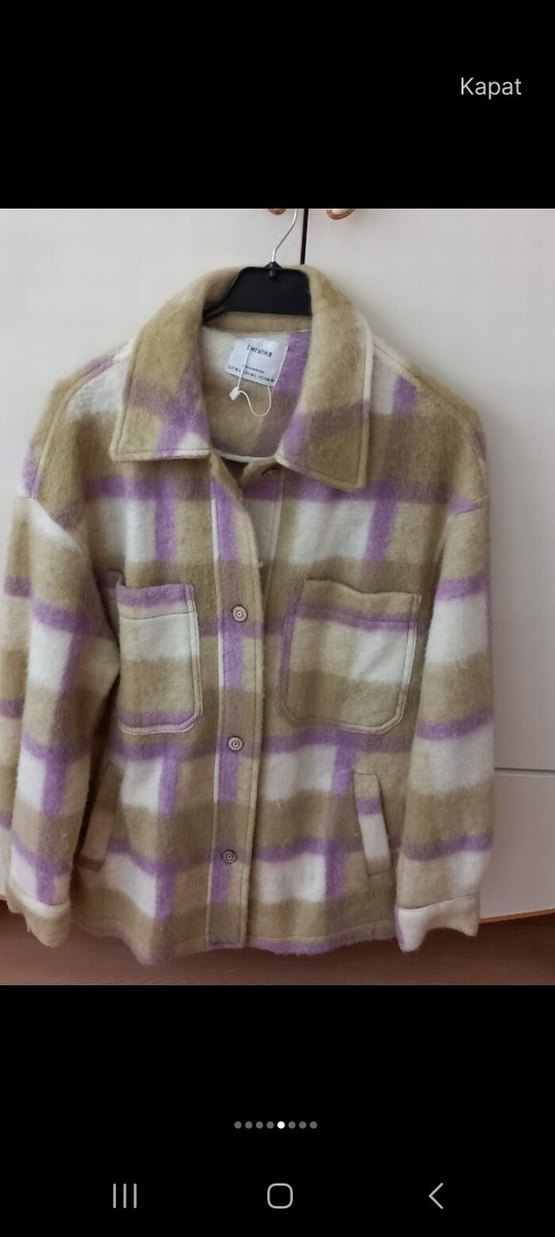 Bershka Düğmeli Yünlü Kumaş Midi Kadın Ceket - Görsel 3