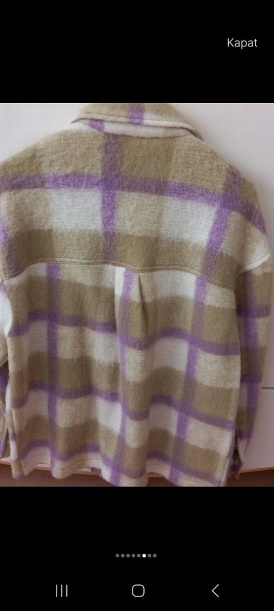 Bershka Düğmeli Yünlü Kumaş Midi Kadın Ceket - Görsel 4