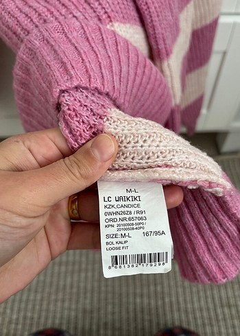 Pembe Çizgili Bohem Kadın Triko Kazak - Görsel 3