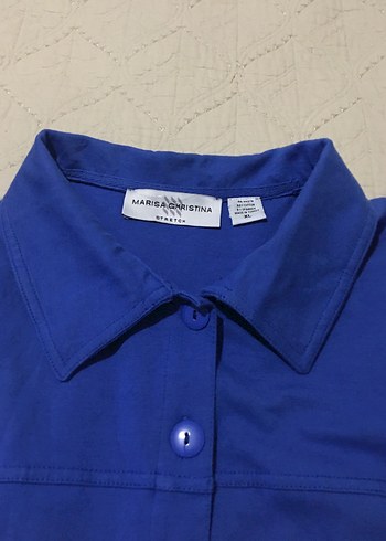 Mavi Düğmeli Kadın Uzun Kollu Gömlek - Görsel 5