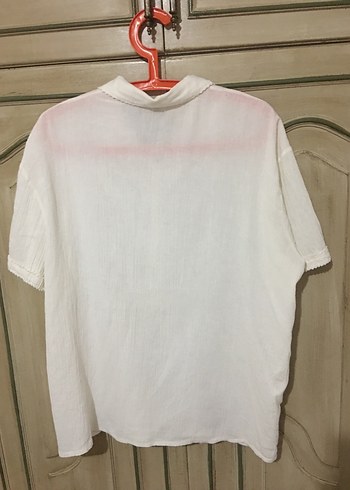 Düğmeli Beyaz Kısa Kollu Pamuklu Gömlek - Görsel 3