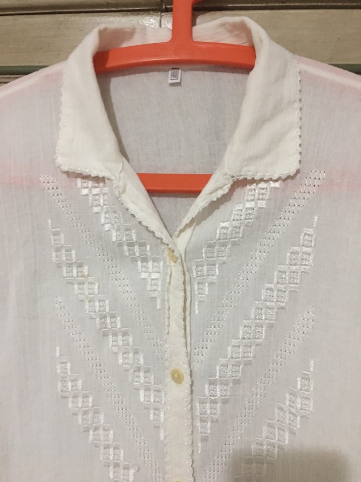 Düğmeli Beyaz Kısa Kollu Pamuklu Gömlek - Görsel 2