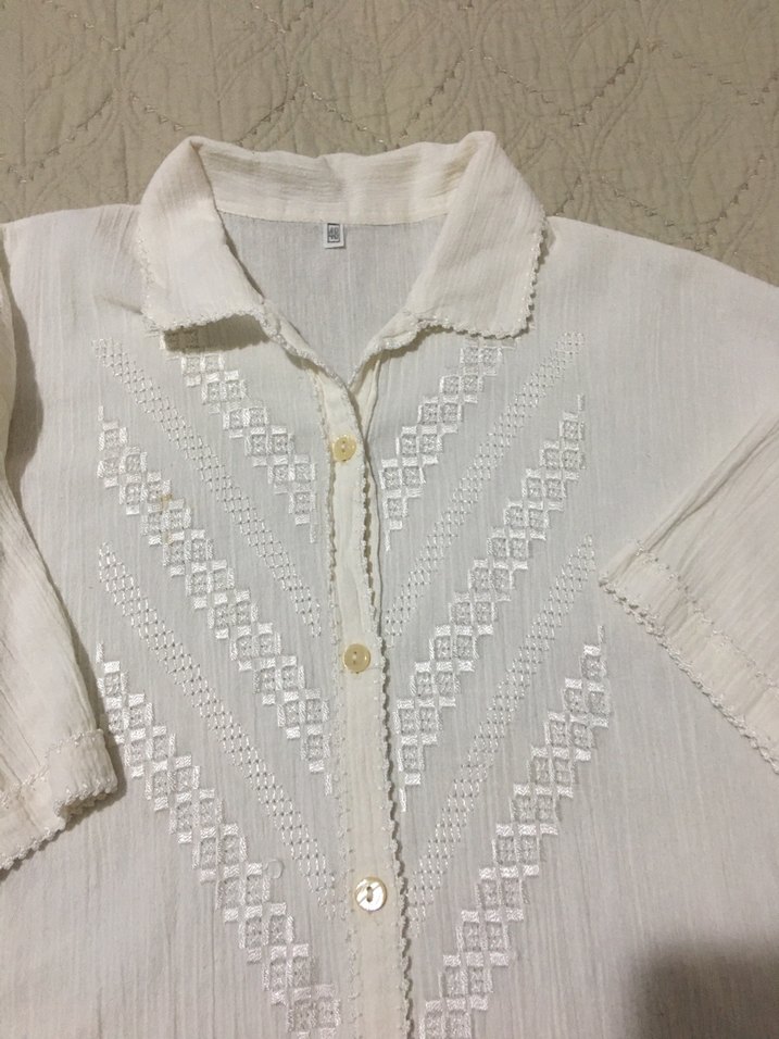 Düğmeli Beyaz Kısa Kollu Pamuklu Gömlek - Görsel 5