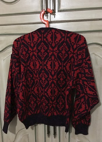 Bordo Bohem V Yaka Örgü Kadın Kazak - Görsel 2