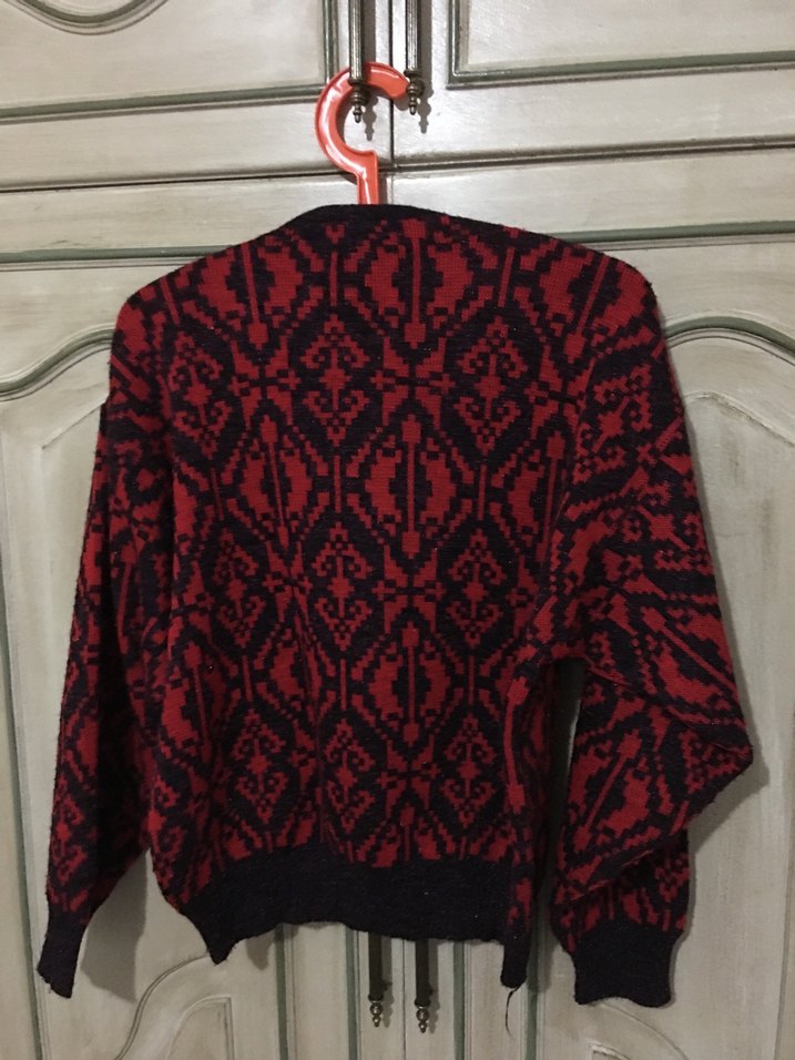 Bordo Bohem V Yaka Örgü Kadın Kazak - Görsel 2