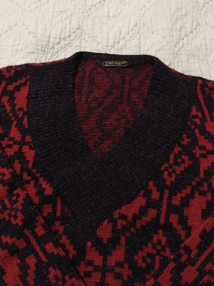 Bordo Bohem V Yaka Örgü Kadın Kazak - Görsel 4