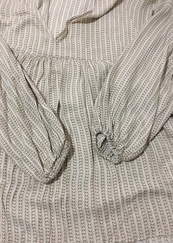 V Yaka Pilili Bej Pamuklu bluz - Görsel 5