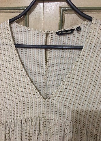 V Yaka Pilili Bej Pamuklu bluz - Görsel 3