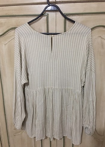 V Yaka Pilili Bej Pamuklu bluz - Görsel 2