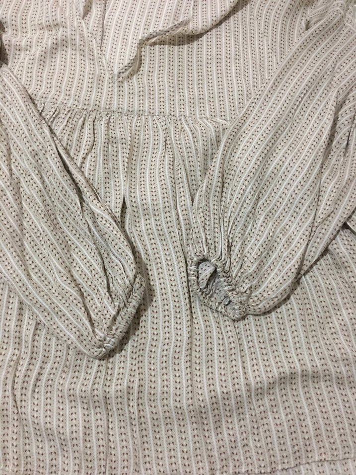 V Yaka Pilili Bej Pamuklu bluz - Görsel 5