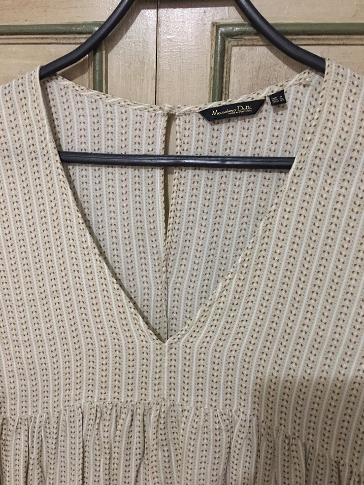 V Yaka Pilili Bej Pamuklu bluz - Görsel 3