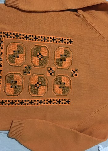 Bohem Nakışlı turuncu Kadın Triko Kazak - Görsel 4